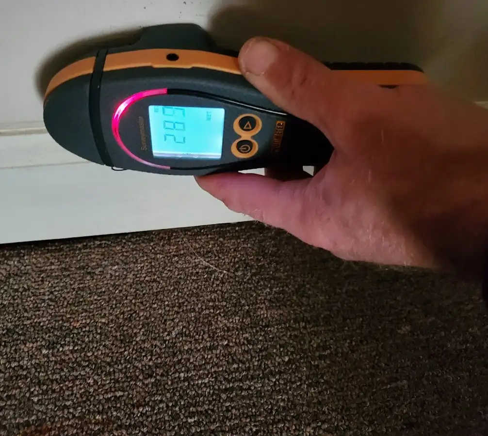 Moisture detection at baseboard during Sewage Cleanup & Sanitation in New Iberia